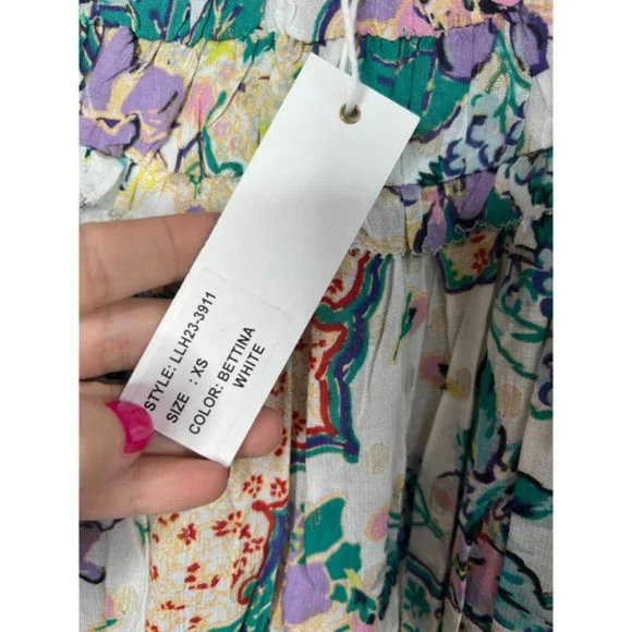 Love The Label Francesca Balloon Floral Top Women's Beltina White Size: XS NWT